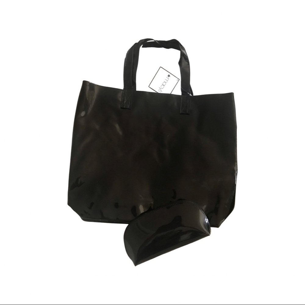 SET OF 2 
Macy's Shinny Black Tote & Cosmetic Clutch